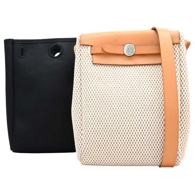 Hermès 2004 Herbag TPM Natural/Black in Black Leather from VINTAGE QOO TOKYO