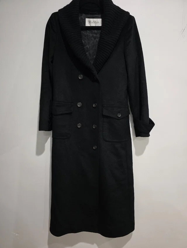 Max Mara Alpaca Virgin Wool Long Trench Coat With Knit Collar Size Us 4 in black Wool from Poshmark
