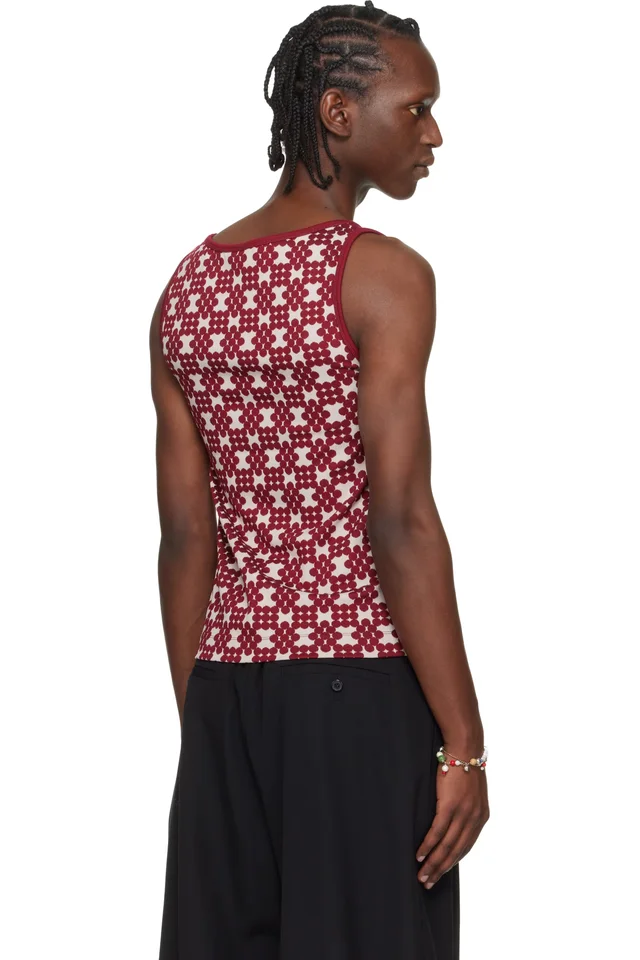 Dries Van Noten Off-White & Red Jacquard Tank Top, photo 3 of 4 from SSENSE