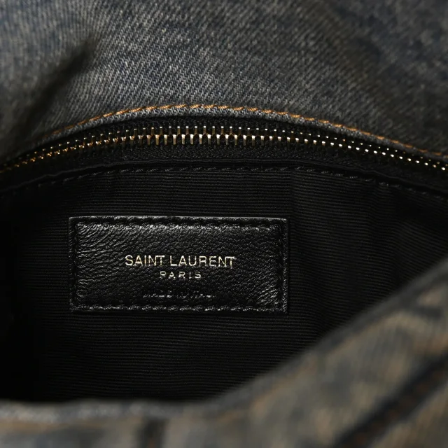 Saint Laurent Quilted Toy Loulou Puffer Monogram Chain Satchel Blue Cinnamon in Blue Denim from FASHIONPHILE, photo 6 of 10