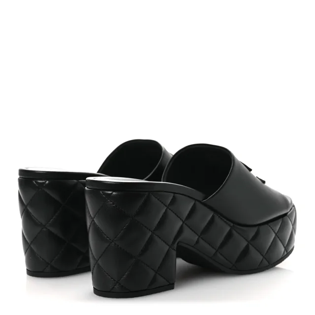 Chanel Quilted CC Platform Mules 39 Black in Black Lambskin from FASHIONPHILE, photo 5 of 11