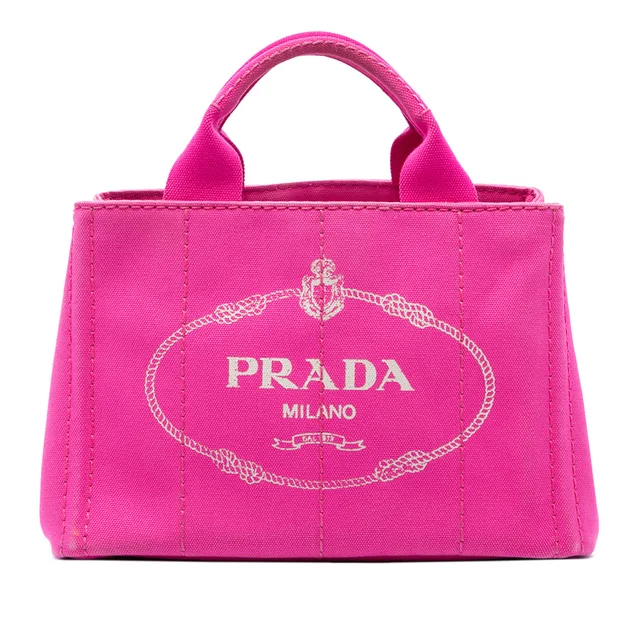 Pink Prada Small Canvas Canapa Logo Tote Satchel in Pink Canvas from Designer Revival
