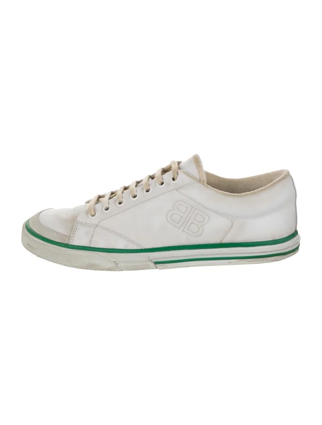 Balenciaga Leather Striped Sneakers in green|white Leather from The RealReal
