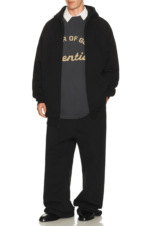 Fear of God ESSENTIALS Property Lounge Long Zip Hoodie in Black, photo 4 of 6 from REVOLVE (Canada)