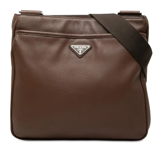 Brown Prada Vitello City Zip Top Crossbody in Brown Leather from Designer Revival