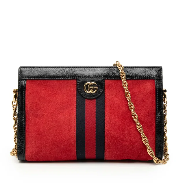 Red Gucci Small Suede Ophidia Chain Crossbody in Red Suede from Designer Revival