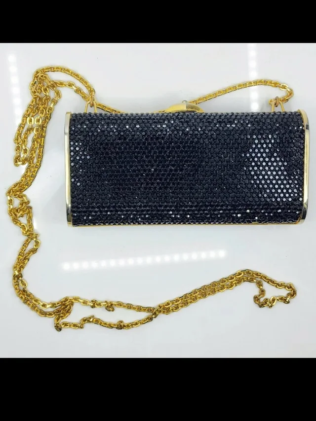 Judith Leiber Black Crystal Clutch With Gold Chain in gold|black from Poshmark