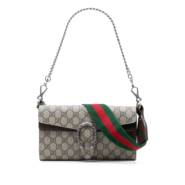 Beige Gucci Small GG Supreme East West Dionysus Flap Bag Satchel in Beige Coated canvas from Designer Revival