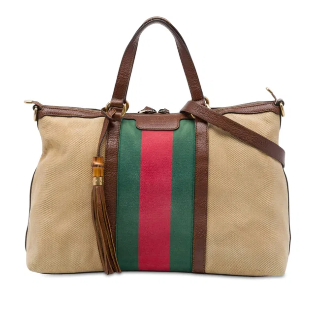 Brown Gucci Medium Canvas Web Rania Top Handle Bag Satchel in Brown Canvas from Designer Revival