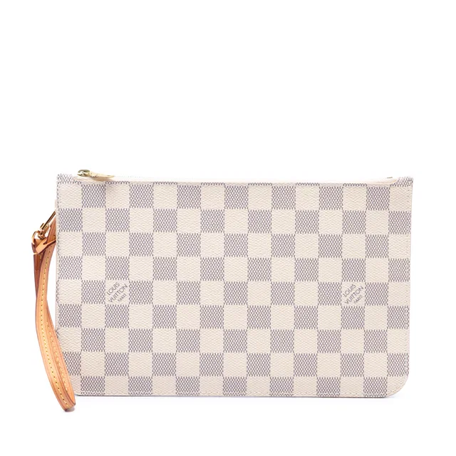 White Louis Vuitton Damier Azur Neverfull MM Pouch in White Canvas from Designer Revival