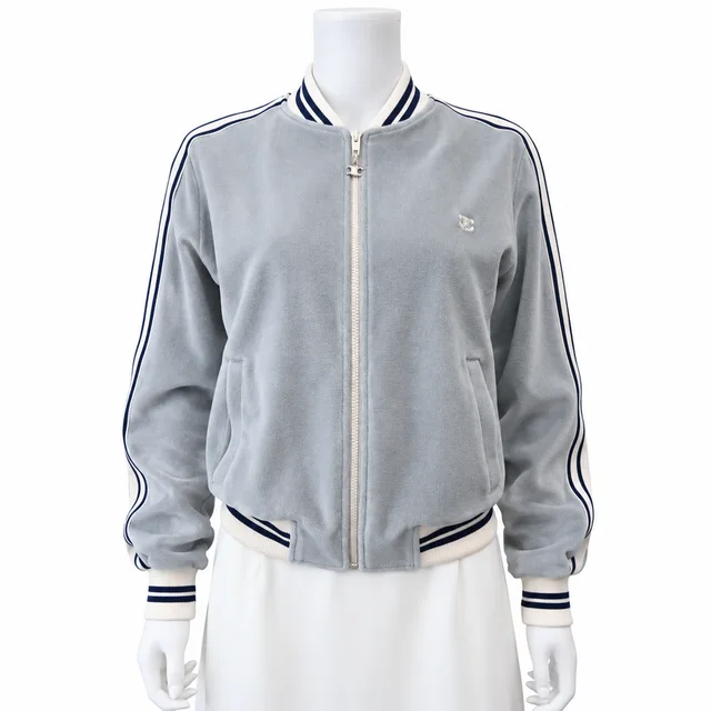 Celine Gray Velvet Jersey Teddy Track Jacket in Grey Velvet from Clotheshorse Anonymous