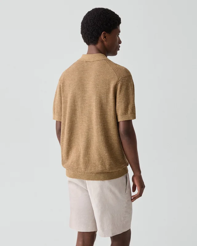Theory Brenan Polo Shirt in Pacific Linen in FRESH KHAKI 65% Linen, 23% Cotton, 12% Polyester; Exclusive Of Elastic, photo 3 of 12 from Theory