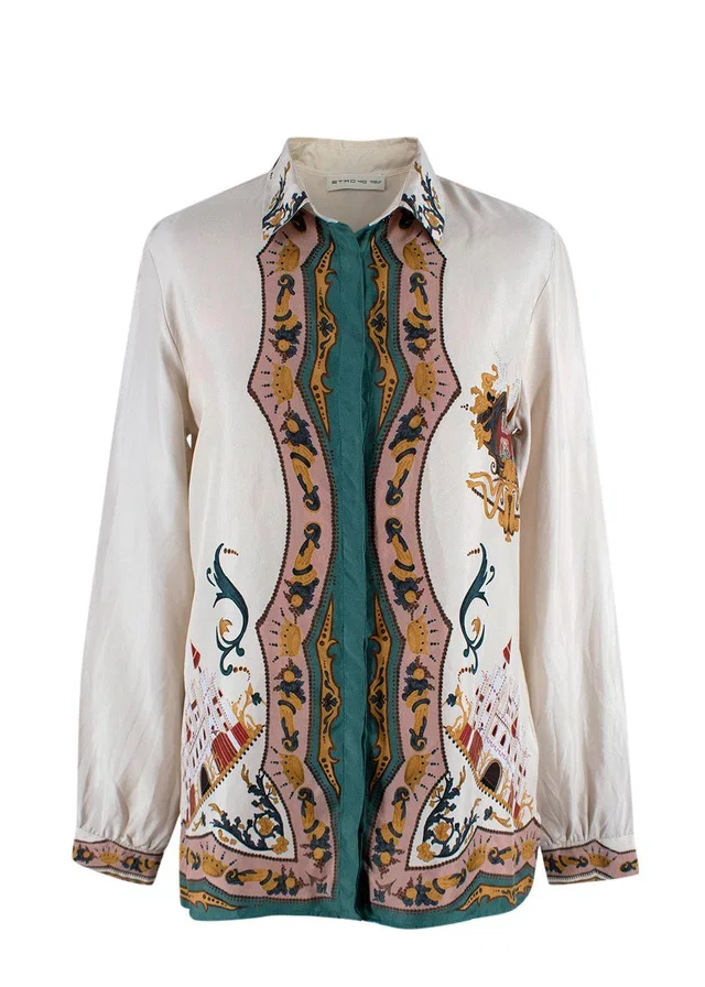 Etro Ivory Printed Silk Shirt in White Silk from HEWI
