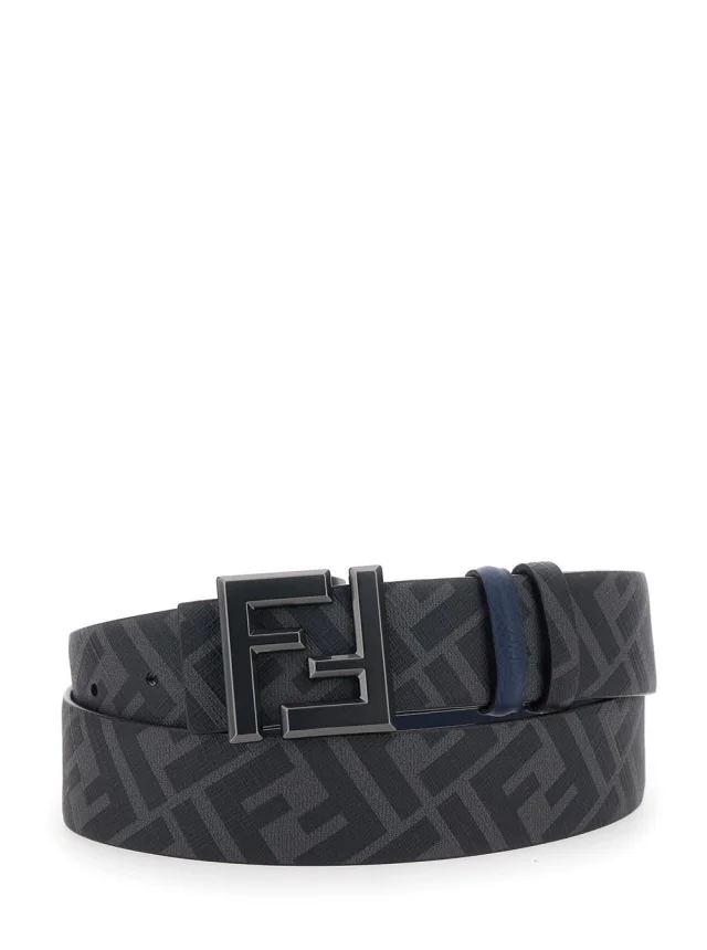 Fendi Blue Reversible Belt with Square FF Buckle in Leather Man in Blue 100% Calf, photo 5 of 5 from Gaudenzi Boutique