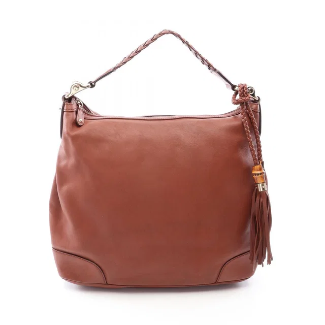 Gucci Shoulder Bag Bamboo Brown Leather Diamante in Brown Leather from The Reluxe