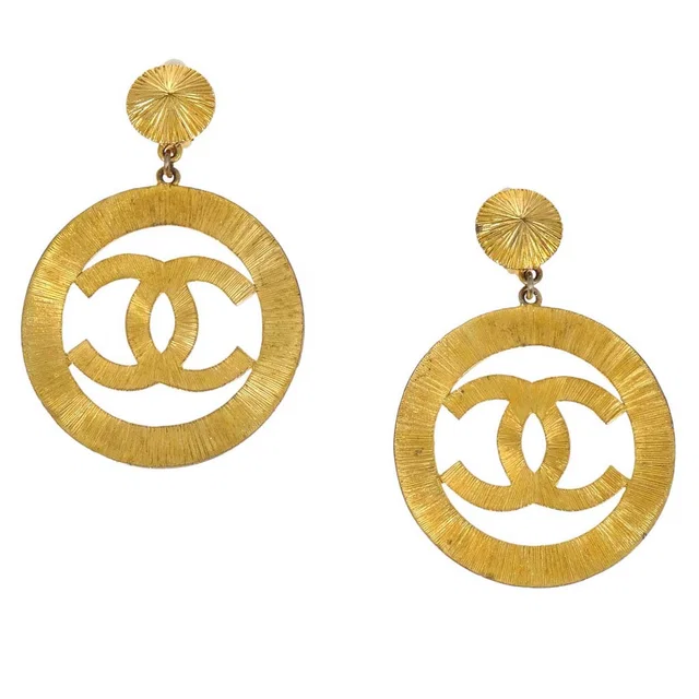Chanel Dangle CC Hoop Clip-On Earrings Gold 93P in Gold from AMORE Vintage Tokyo
