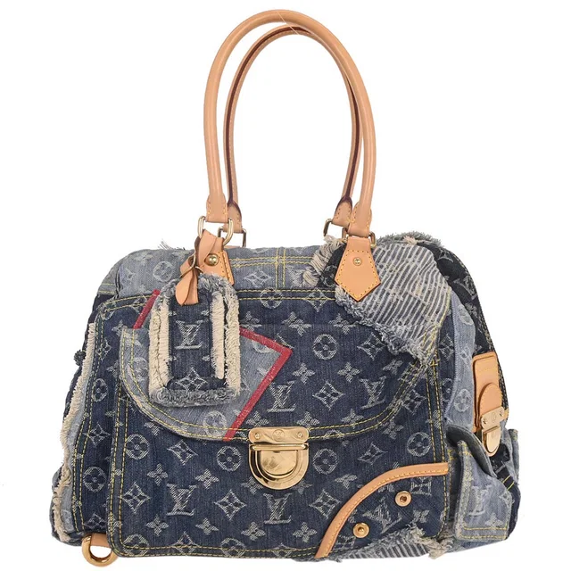 Louis Vuitton 2007 Blue Monogram Denim Patchwork Bowly Handbag M95376 in Blue Denim from AMORE Vintage Tokyo