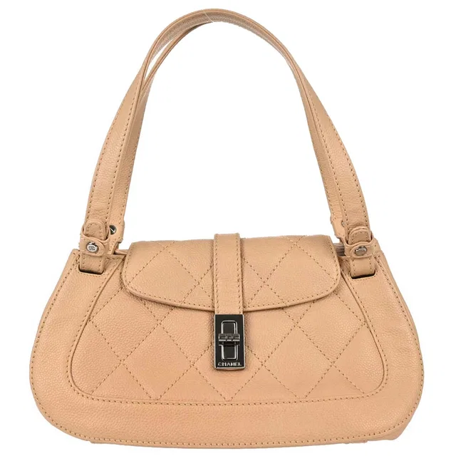 Chanel 2005-2006 Beige Caviar Mademoiselle Lock Handbag in Beige Caviar leather from AMORE Vintage Tokyo