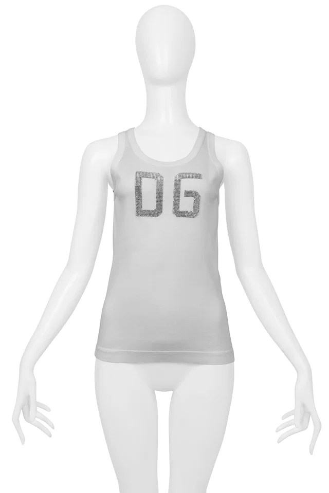 Dolce & Gabbana White Tank Top With Silver Rhinestone " in White from Resurrection Vintage