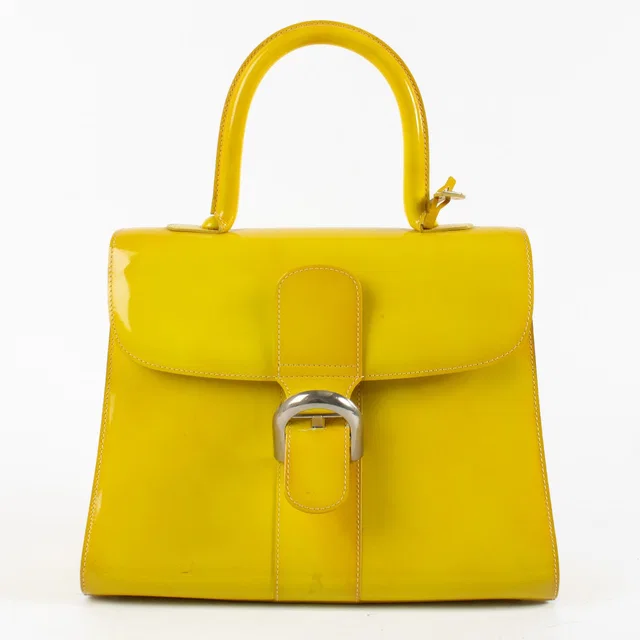 Delvaux 2001 Mode Landed Geland Fluo Yellow Vernis Brillant MM in Yellow Leather from Labellov