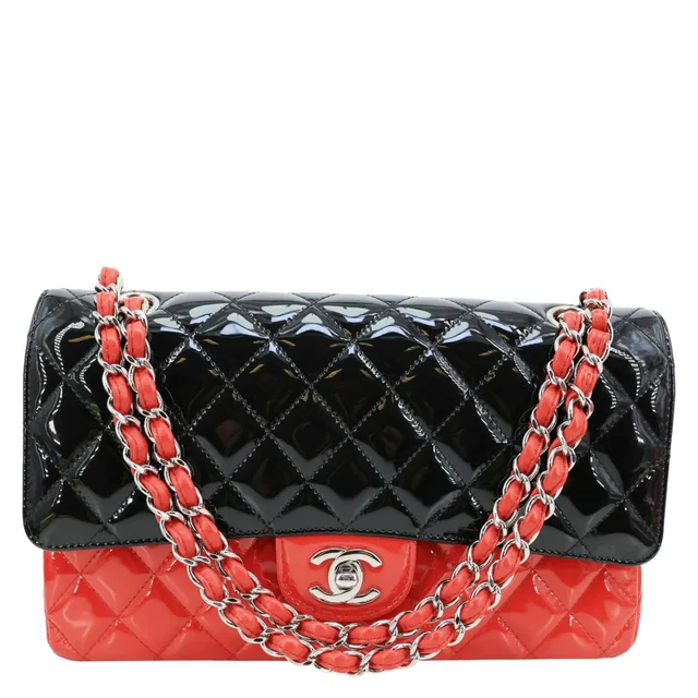 Chanel Classic Double Flap Medium Quilted Patent Leather Shoulder Bag Bicolor in Patent leather from Dallas Designer Handbags