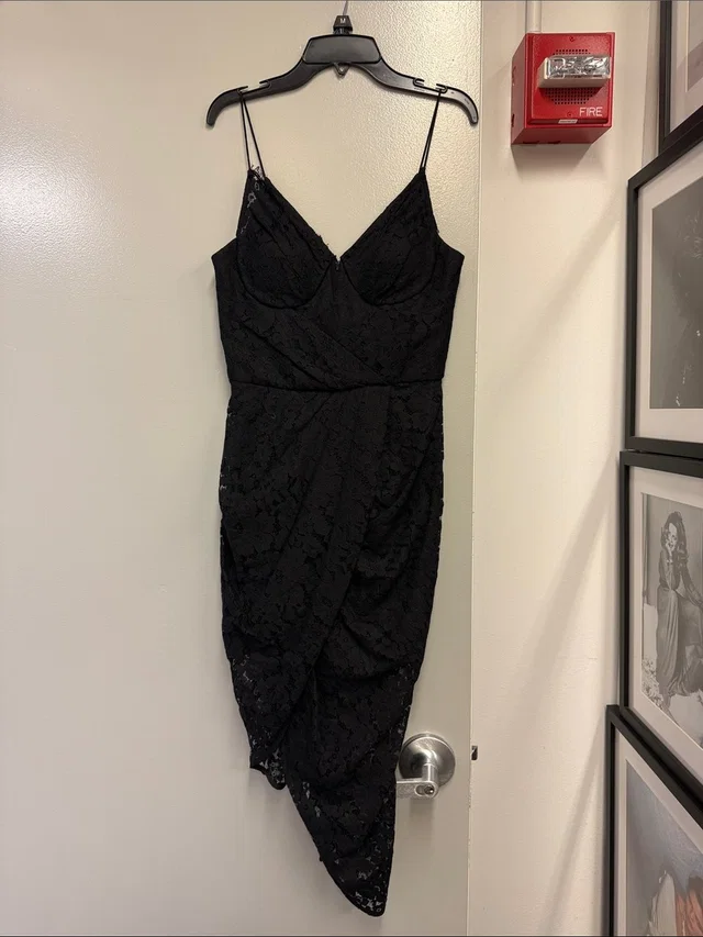 Zimmermann Lace Asymmetrical Slip Dress in black from Poshmark