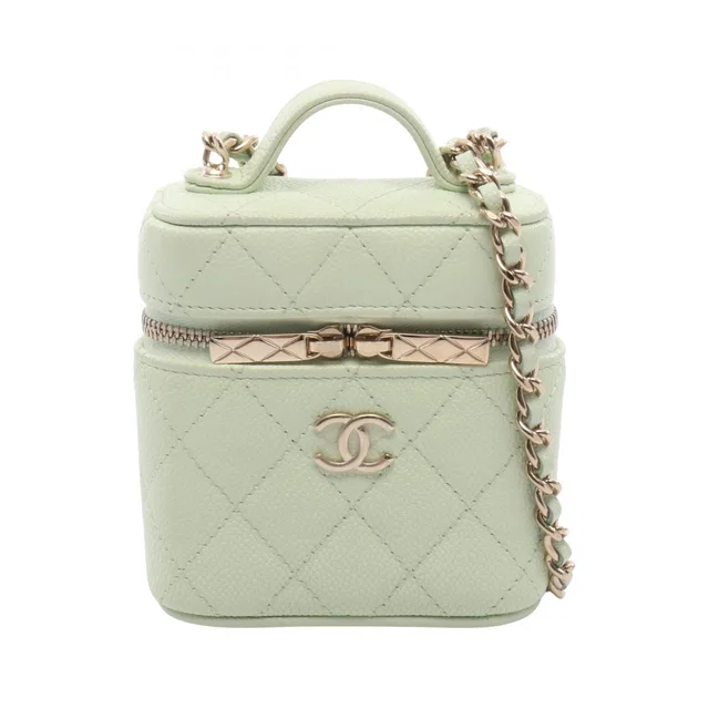 Chanel Shoulder Bag Quilted Yellow Green Caviar Leather Mini Vanity 2-Way Chain in Green Caviar leather from The Reluxe