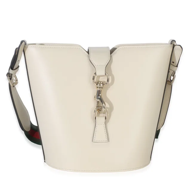Gucci White Tritone Calfskin Ophidia Web Mini Bucket Bag Leather Handbag in White Calfskin from HEWI
