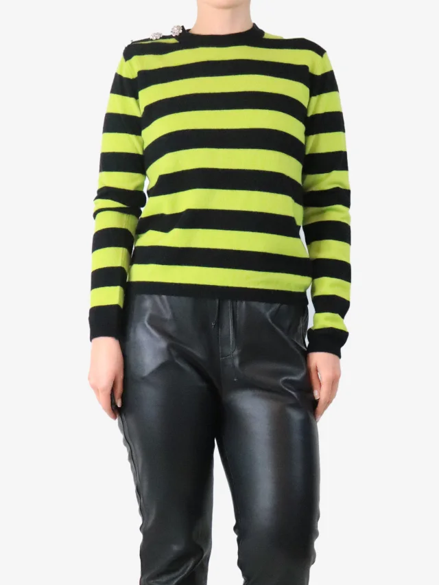 GANNI Black and lime striped cashmere sweater - size M in Black Cashmere from Sign of the Times