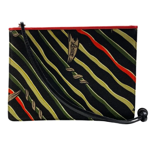 Loewe Paula's Ibiza Collaboration Pouch Clutch Black Red Logo Canvas Leather in Black Canvas from The Reluxe
