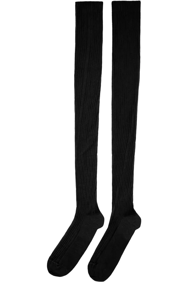 Baserange Two-Pack Black & Blue Cotton Rib Overknee Socks, photo 3 of 3 from SSENSE