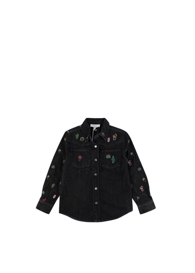 Stella McCartney Charcoal Grey Denim Shirt With Cactus Embroidery in Grey Denim from HEWI