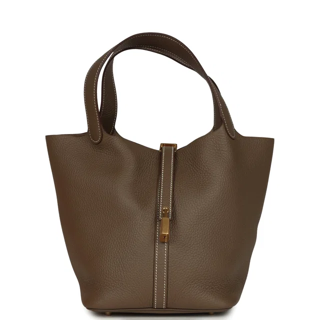 Hermès Picotin Lock 22 Etoupe Clemence Gold Hardware in Taupe Clemence leather from Madison Avenue Couture