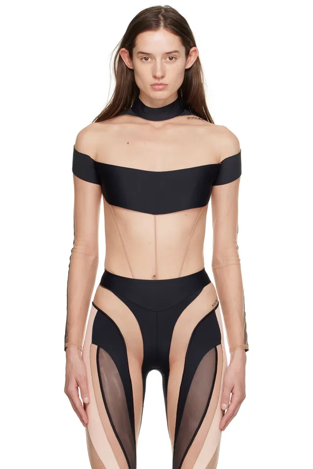 Mugler Black Illusion Bodysuit, image 1 of 1 from SSENSE