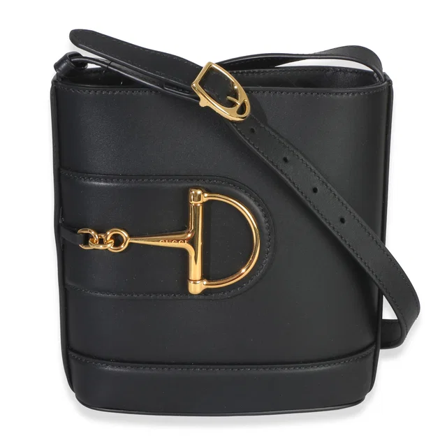 Gucci Black Smooth Calfskin Hasler Horsebit 73 Small Bucket Bag Leather Handbag in Black Calfskin from HEWI
