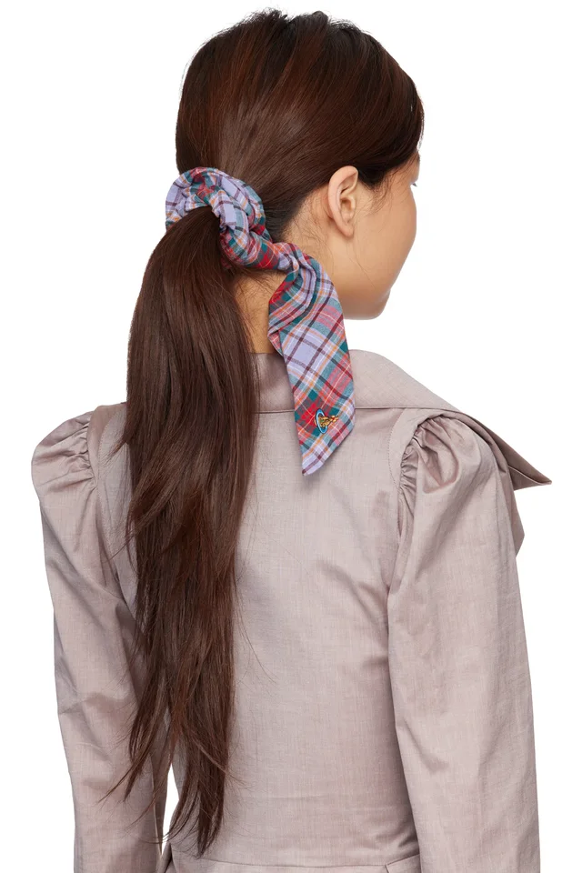 Vivienne Westwood Purple & Red Tartan Large Scrunchie, photo 3 of 3 from SSENSE