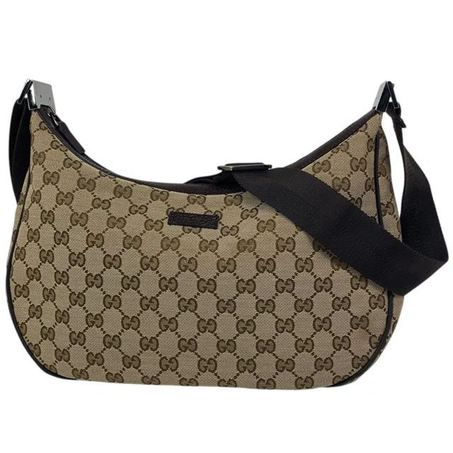 Gucci Shoulder Bag GG Pattern Canvas Beige Brown in Brown Canvas from The Reluxe