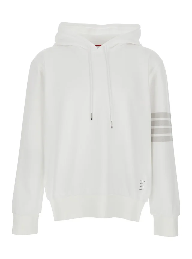 Thom browne Hooded Sweatshirt with Drawstring and 4Bar Logo on the Sleeve in White Cotton for Men in White, photo 2 of 6 from Gaudenzi Boutique