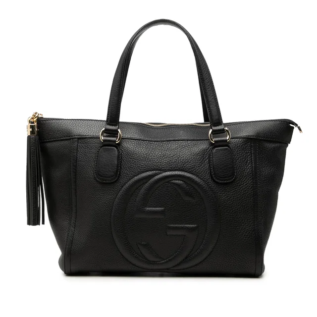 Black Gucci Small Leather Soho Working Tote in Black Leather from Designer Revival