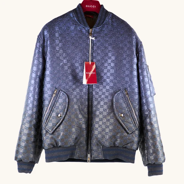 Gucci GG Padded Bomber Jacket Navy Size 50 in Navy from The Purse Affair