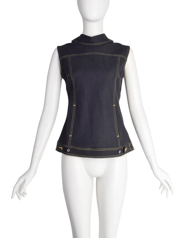 by Dolce & Gabbana Vintage Blue Stretch Denim 'Backwards' Vest Top in Blue Denim from Amarcord Vintage Fashion