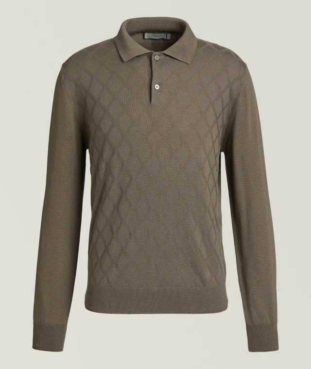 Argyle Extrafine Merino Wool Polo in Brown, image 1 of 1 from Harry Rosen