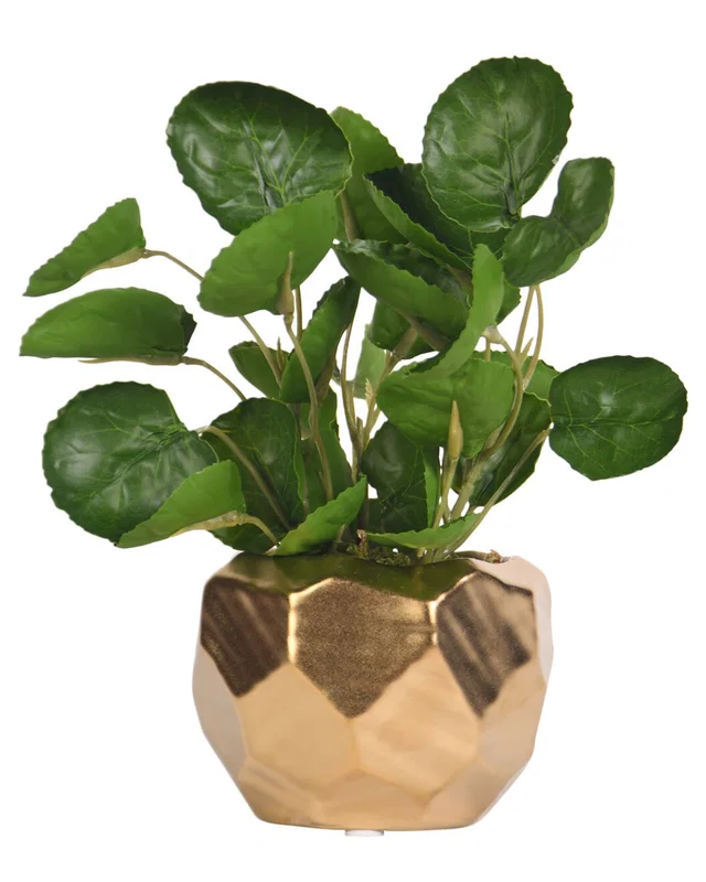 D&W Silks Eucalyptus In Gold Geometric Planter, image 1 of 1 from Rue La La