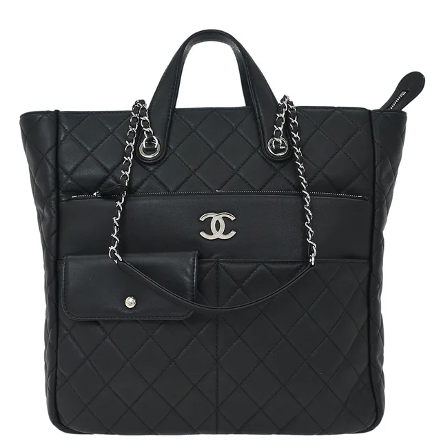 Chanel 2019 Black Lambskin Ultra Pocket Shopping Tote 2way Shoulder Handbag in Black Lambskin from AMORE Vintage Tokyo