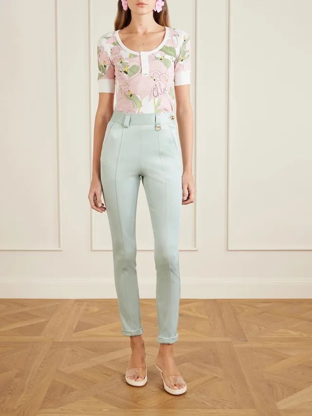 CHLOÉ Cropped satin-trimmed stretch-jersey leggings in Blue, photo 2 of 2 from NET-A-PORTER (Canada)