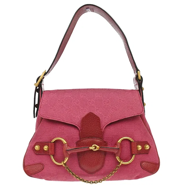 Gucci Pink GG Canvas Horsebit Handbag in Pink Canvas from AMORE Vintage Tokyo