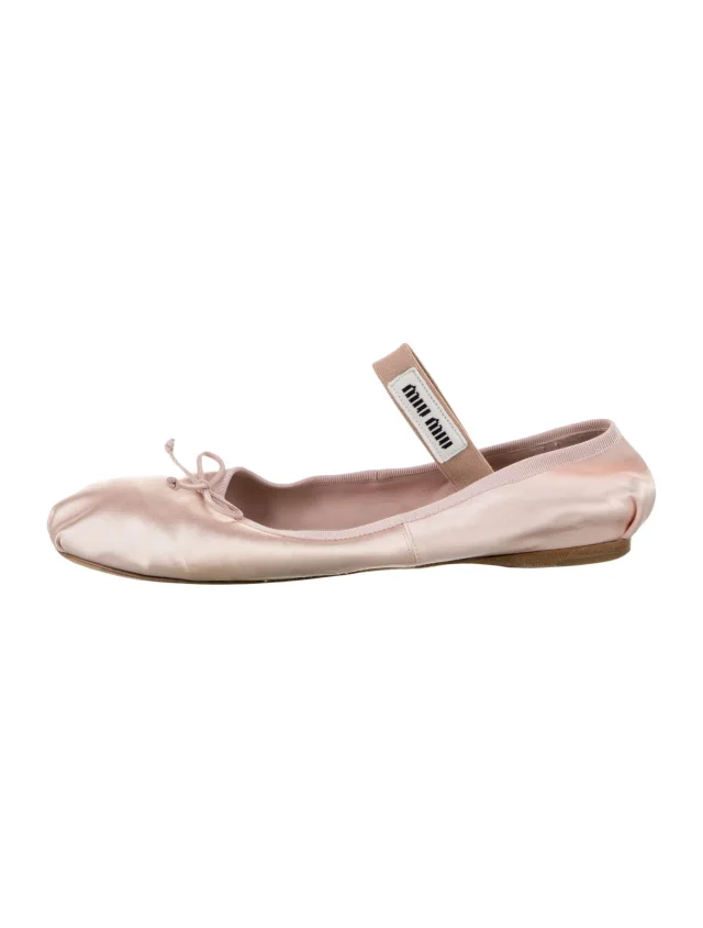 Miu Miu Satin Grosgrain Trim Ballet Flats in pink Satin from The RealReal