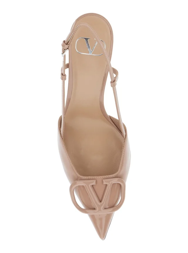 VALENTINO GARAVANI pink Pumps with VLogo on the front in patent leather for women in Beige, photo 8 of 8 from Gaudenzi Boutique