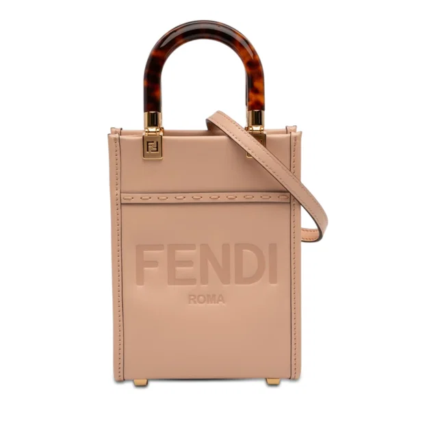 Pink Fendi Mini Leather Sunshine Shopper Tote Satchel in Pink Leather from Designer Revival