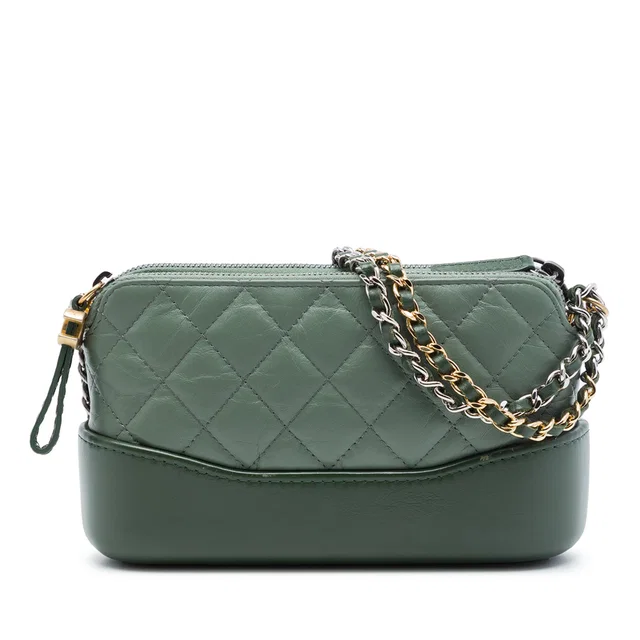 Green Chanel Aged Calfskin Gabrielle Double Zip Clutch with Chain Crossbody Bag in Green Calfskin from Designer Revival